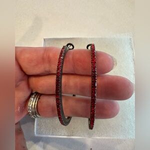 Elegant Red Crystal Jeweled Hoop 2” Earrings
